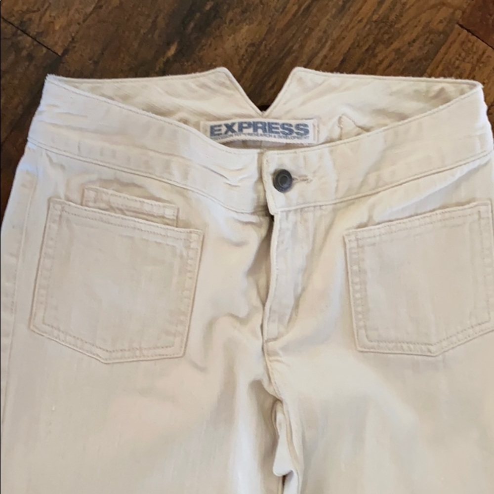 Express 70’s Inspired Bell Bottom Jeans in Cream - Picture 2 of 6